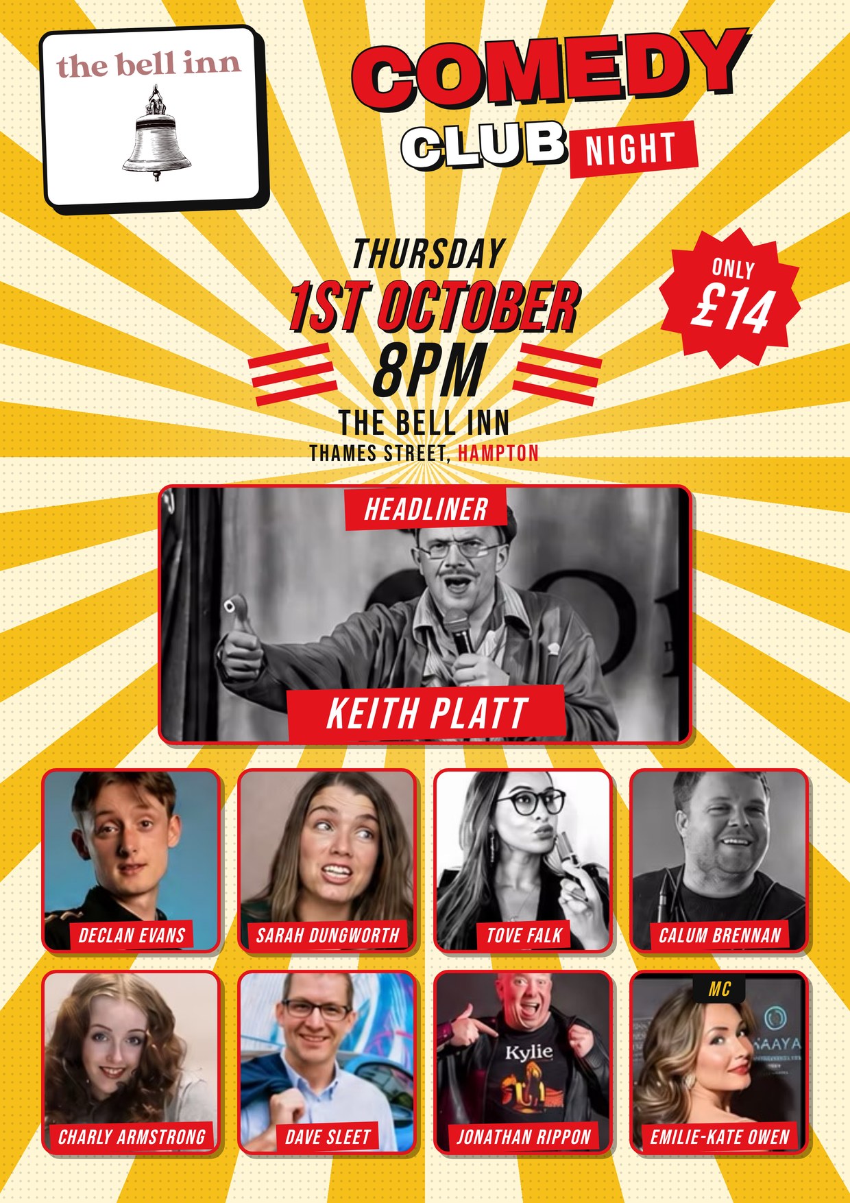 Comedy club night at The Bell Inn, Hampton, Thursday 1 October 2026, headliner Keith Platt